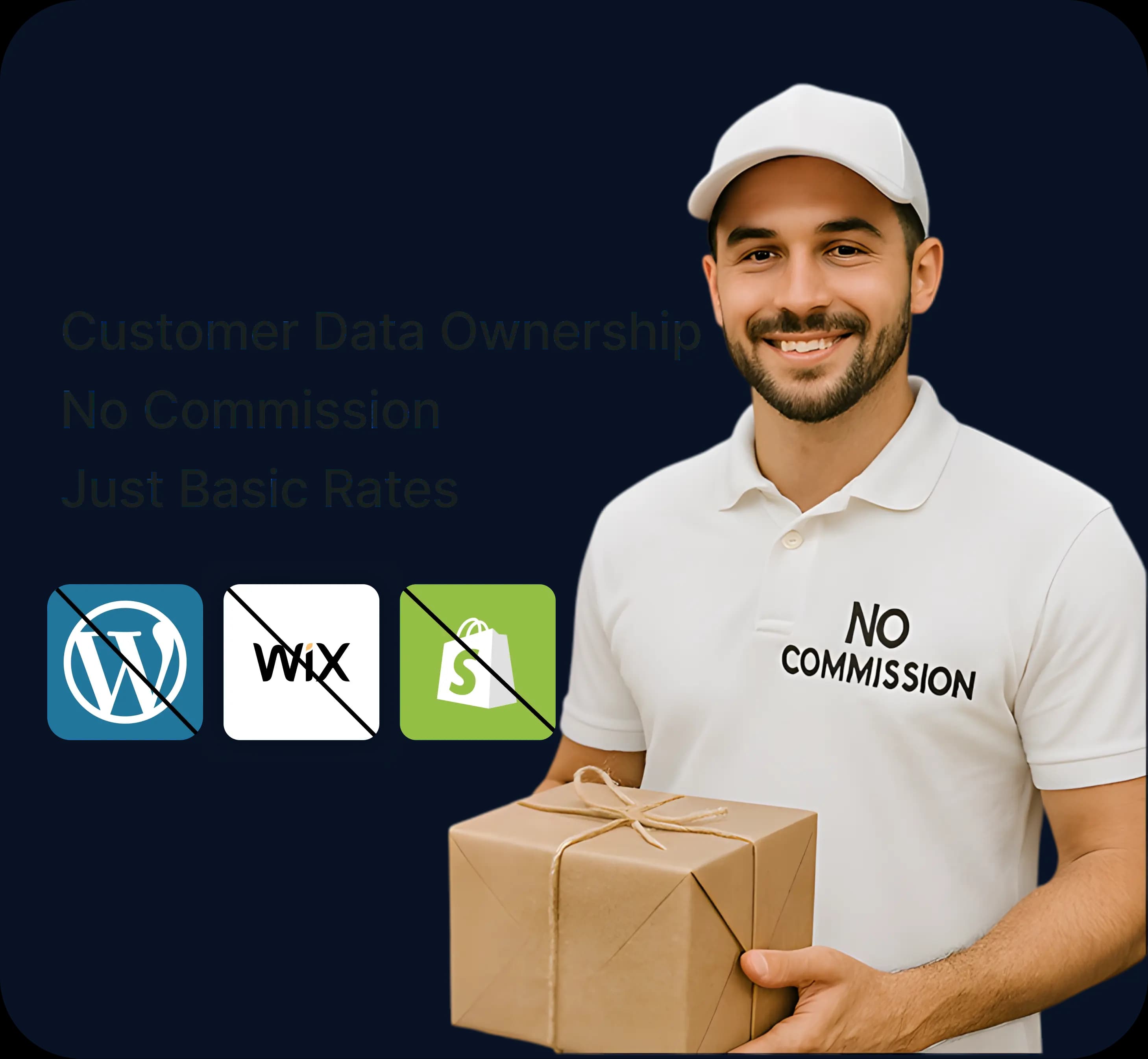 Delivery staff with no commission shirt promoting basic rate service | TryzenSolution.com