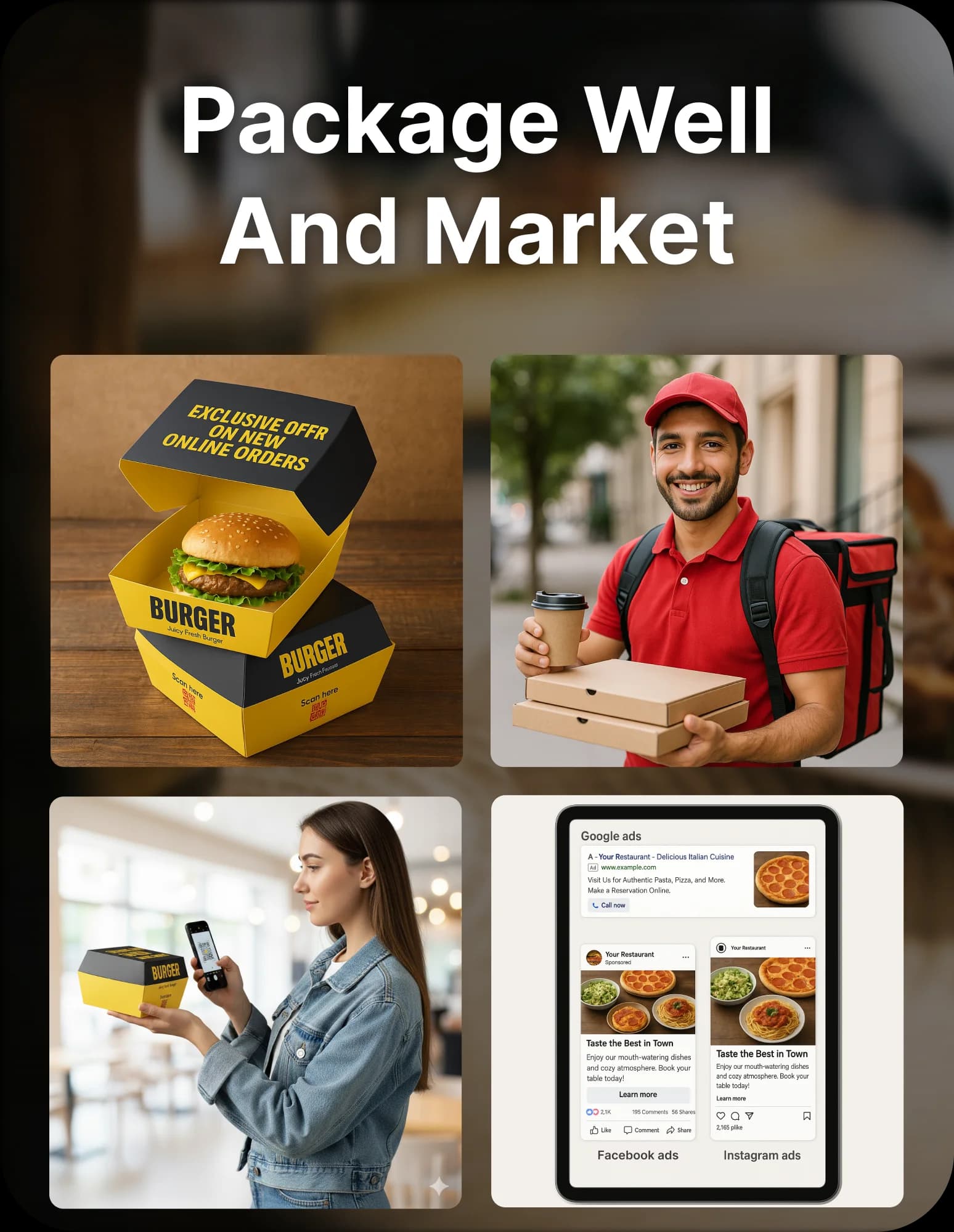 Branded packaging and restaurant ads on Google and Facebook, save commissions