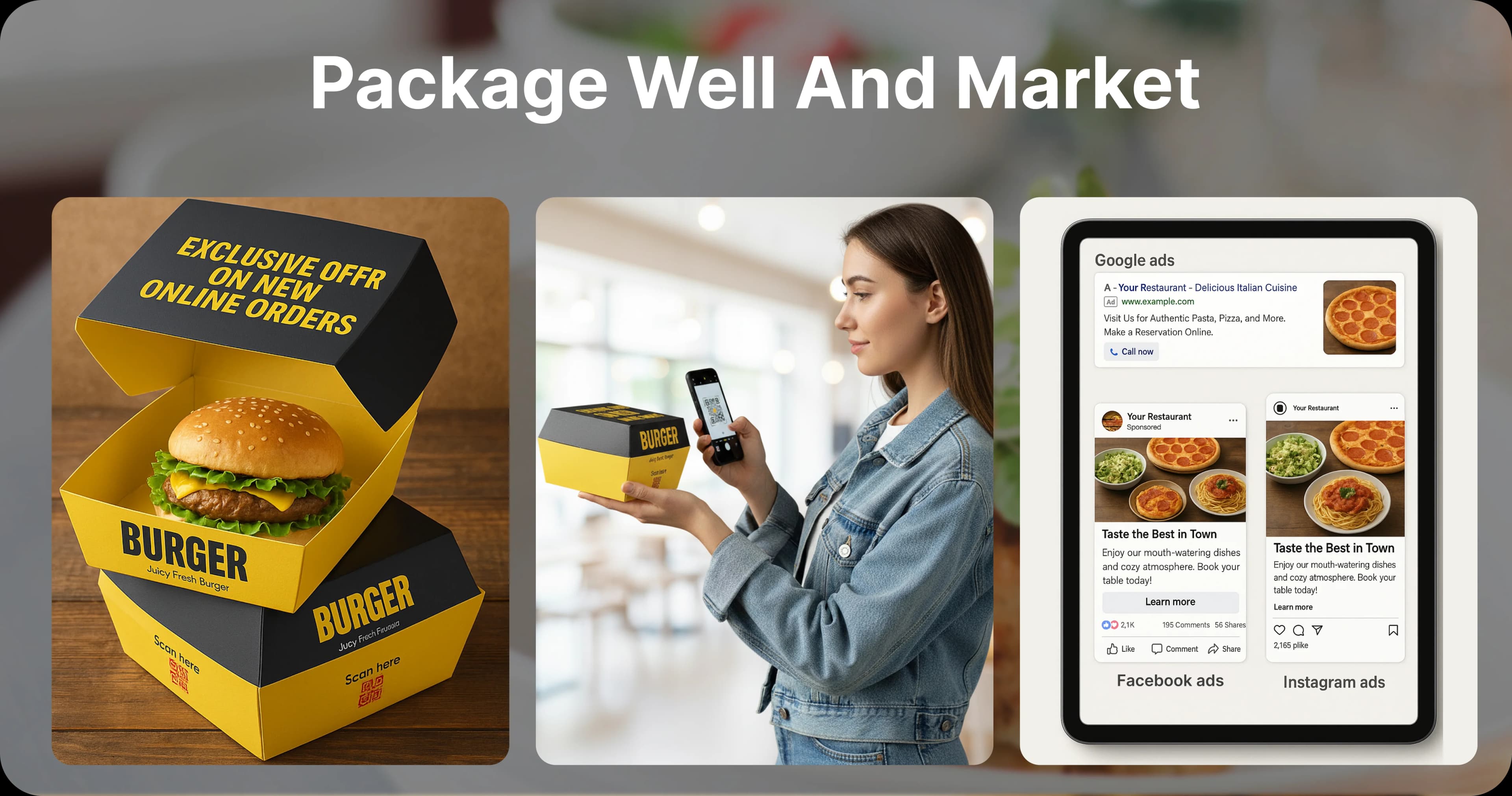 Branded packaging and restaurant ads on Google and Facebook, save commissions