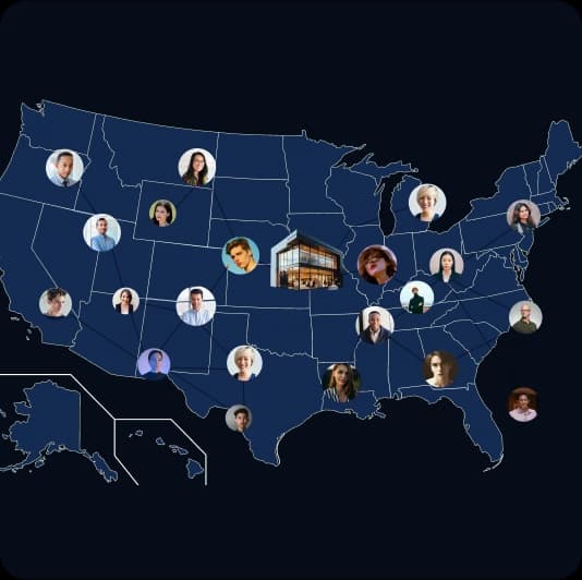 Customer network map showing data-driven connections across the United States for business growth
