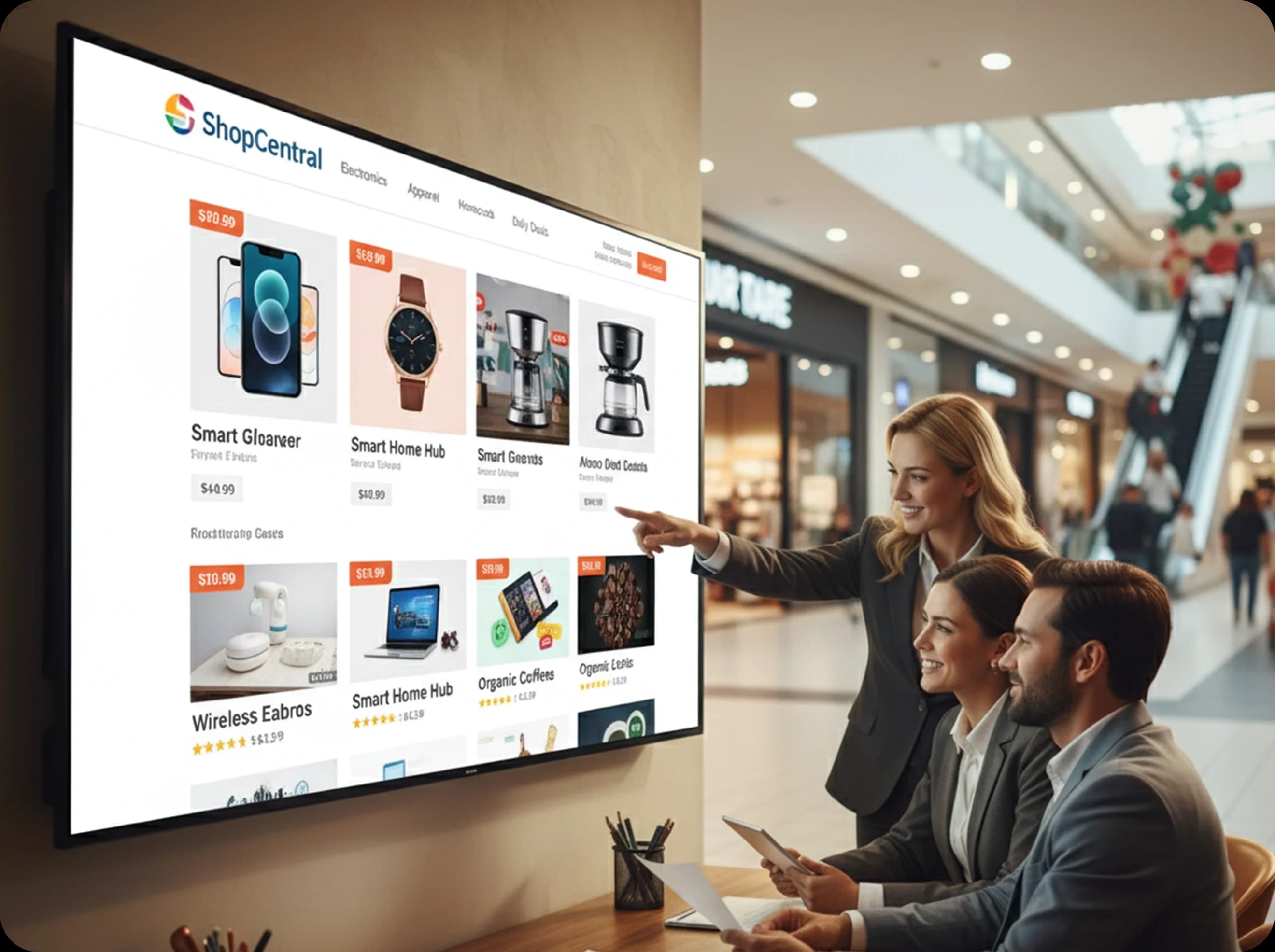Business team reviewing online store analytics and growth dashboard