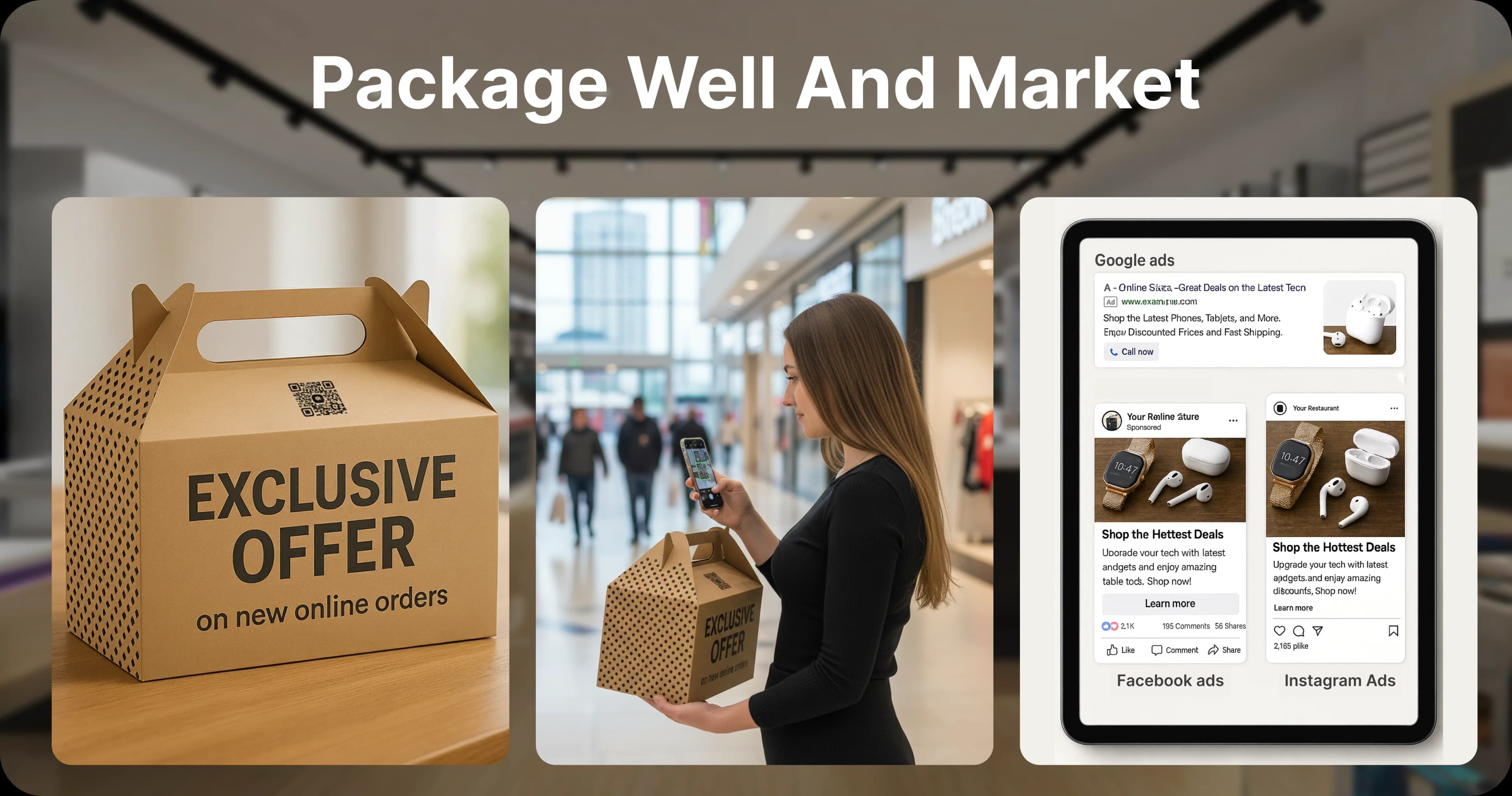 Exclusive offer package, QR scan, and online ad promotion