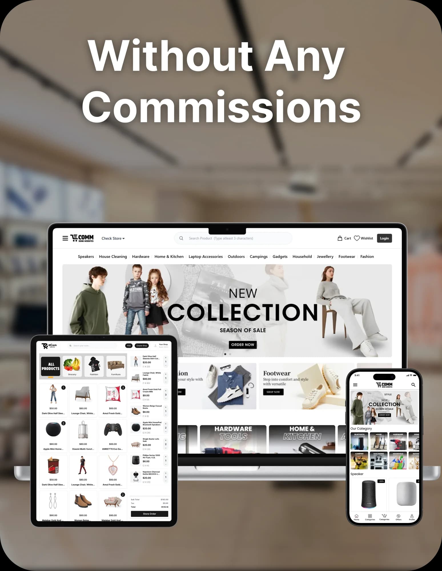 E-commerce website demo on multiple devices showing brand ownership and SEO boost