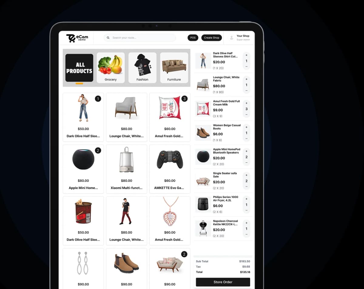 POS system interface showing synced online and offline sales for seamless store management