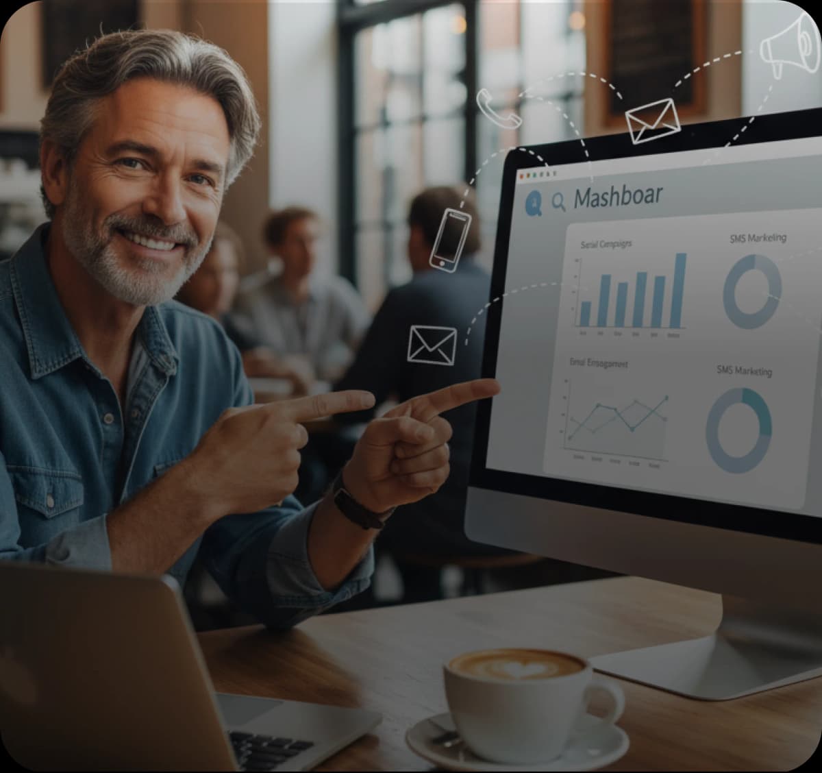 Business owner analyzing marketing dashboard