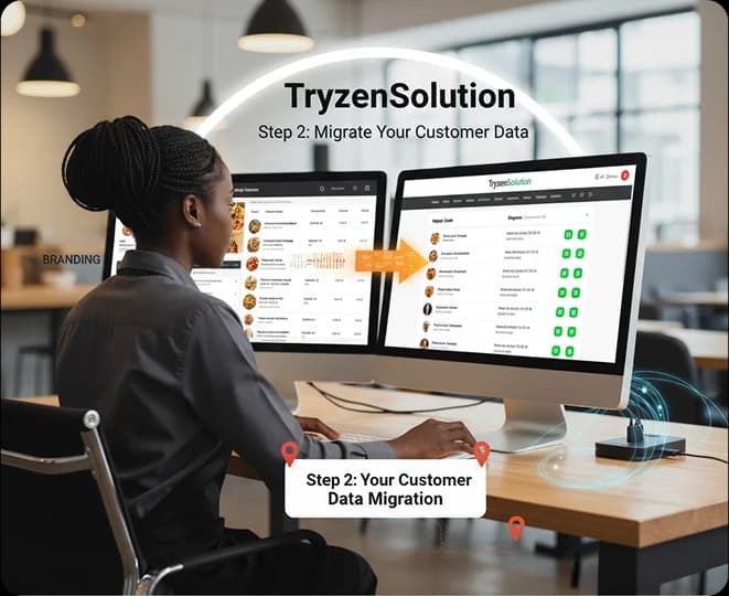 Tryzen Solution dashboard showing customer data migration process