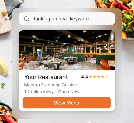 Restaurant search result showing high ranking and menu visibility